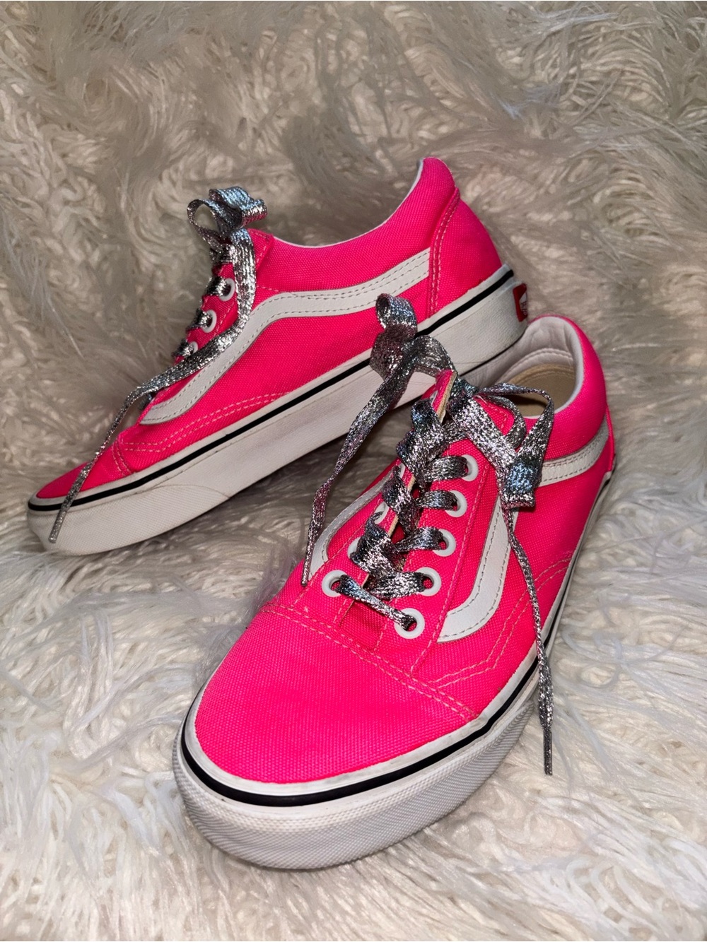 Vans Hot Pink Low-Top Sneakers with Silver Laces